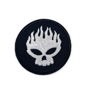 Offspring Flaming White Skull Small Flame Embroidered Patch